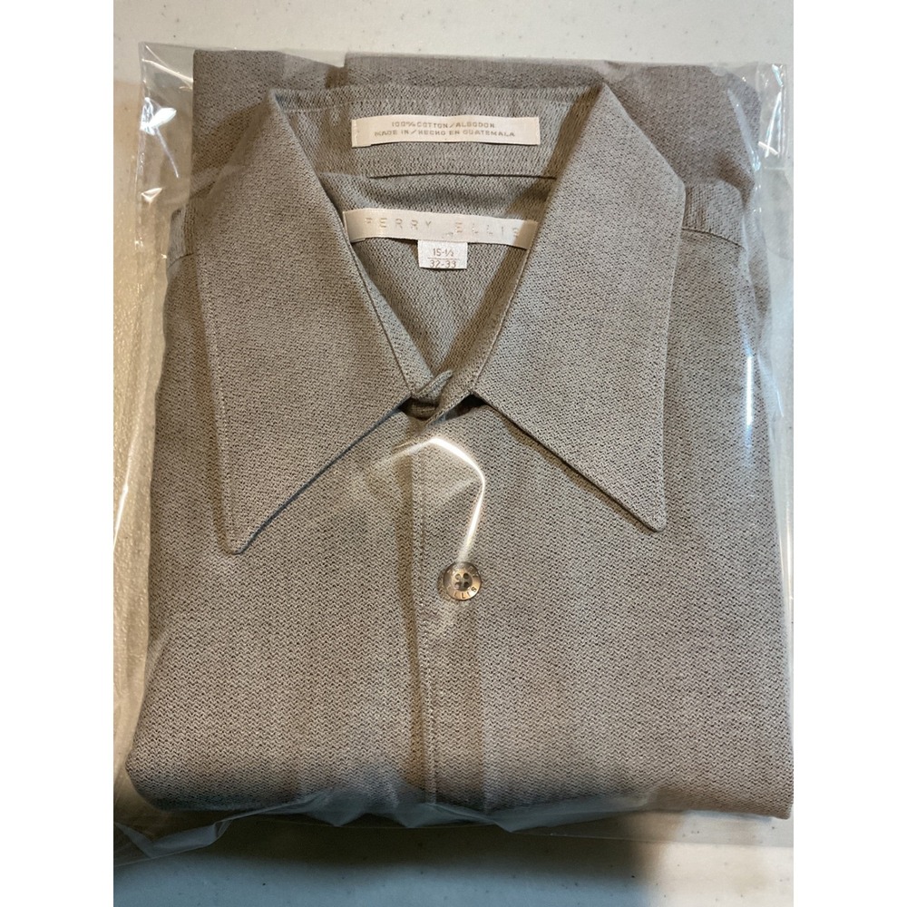 Perry Ellis Mens Button Down Shirt 15.5 32/33 Taupe Tan 100% Cotton Textured L/S - Picture 2 of 8
